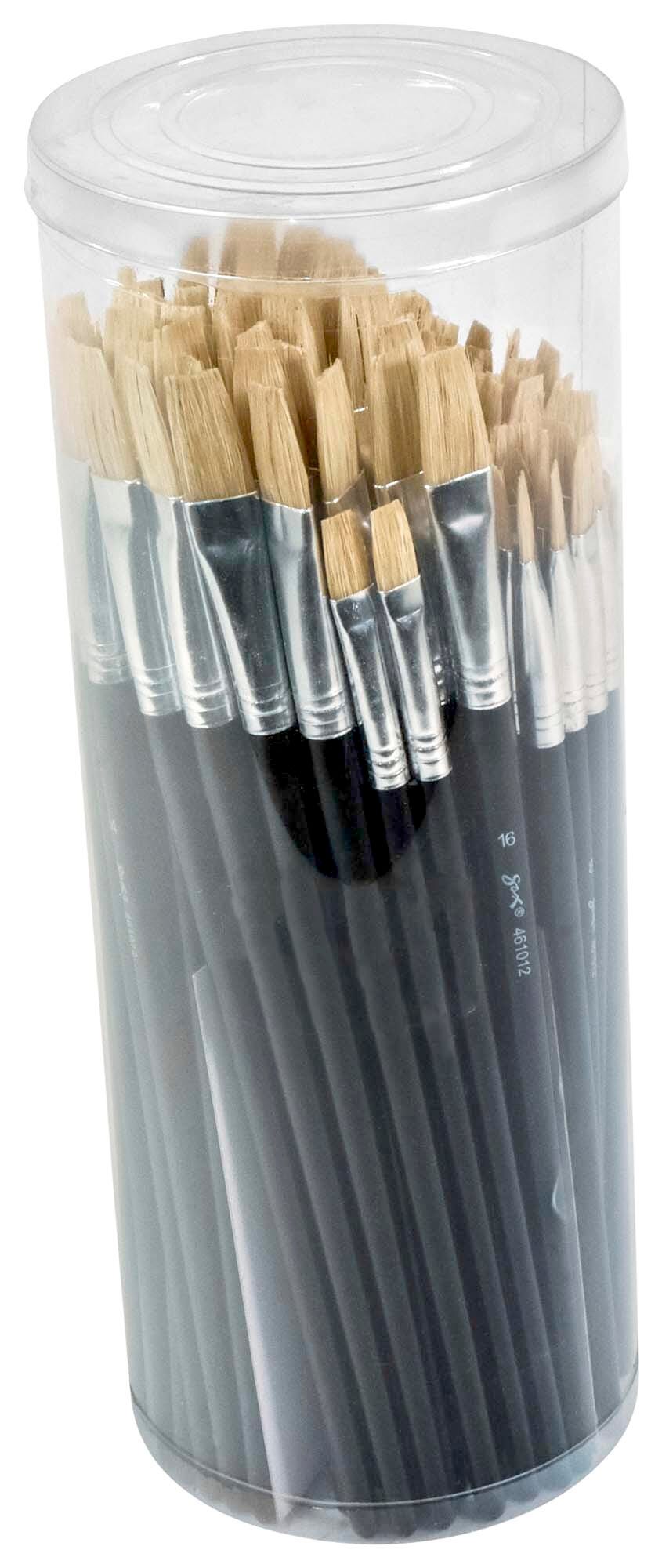 Sax White Bristle Paint Brushes with Long Wooden Handles, Flat, Assorted Sizes, Set of 216 461012